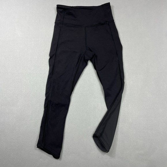 Lululemon Mesh Calf 21" Deep Breath Crop Leggings Size 4 Solid Black Gym Running - Picture 3 of 12